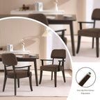 adochr Modern Wood Dining Chairs with Arms, Velvet Upholstered Kitchen Chairs with Open Curved Backrest & Hardwood Legs, Accent Chairs 350 LBS Capacity, Brown