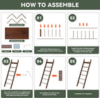 6-Tier Blanket Ladder for Living Room, 5.6FT Pine Wood Quilt Rack with 4 Anti-Slip Straps and 4 Removable Hooks, Lightweight, Easy Assembly, Hinged Design, Farmhouse Decorative Shelf