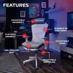 RESPAWN SPIRE Ergonomic Office Chair with Lumbar Support, Headrest, Adjustable Arms and Cooling Gel Seat Cushion, Comfy Breathable Mesh Seat for Home Office, High Back Reclining Gaming Chair - White