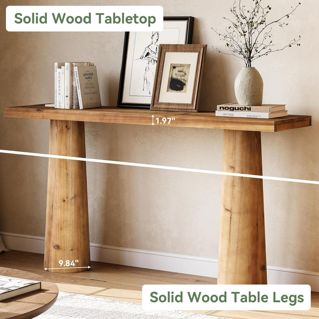 63-Inch Solid Wood Console Table, Farmhouse Entryway Table, Rectangular Long Sofa Table Behind Couch for Entryway, Hallway, Living Room, Entrance