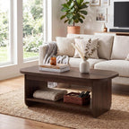 Giantex Oval Coffee Table, 47" Mid Century Modern Center Table with Storage Shelf & Round Corner, 2-Tier Accent Cocktail Tea Table, Wood Coffee Table for Living Room, Small Spaces (Espresso)