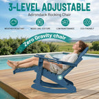 PLUUV Folding Adjustable Adirondack Rocking Chair Set of 2 with Retractable Ottoman and Cup Holders, Outdoor HDPE Adirondack Rocker Patio Chair, Wood-Like Reclining Adirondack Chair, Navy