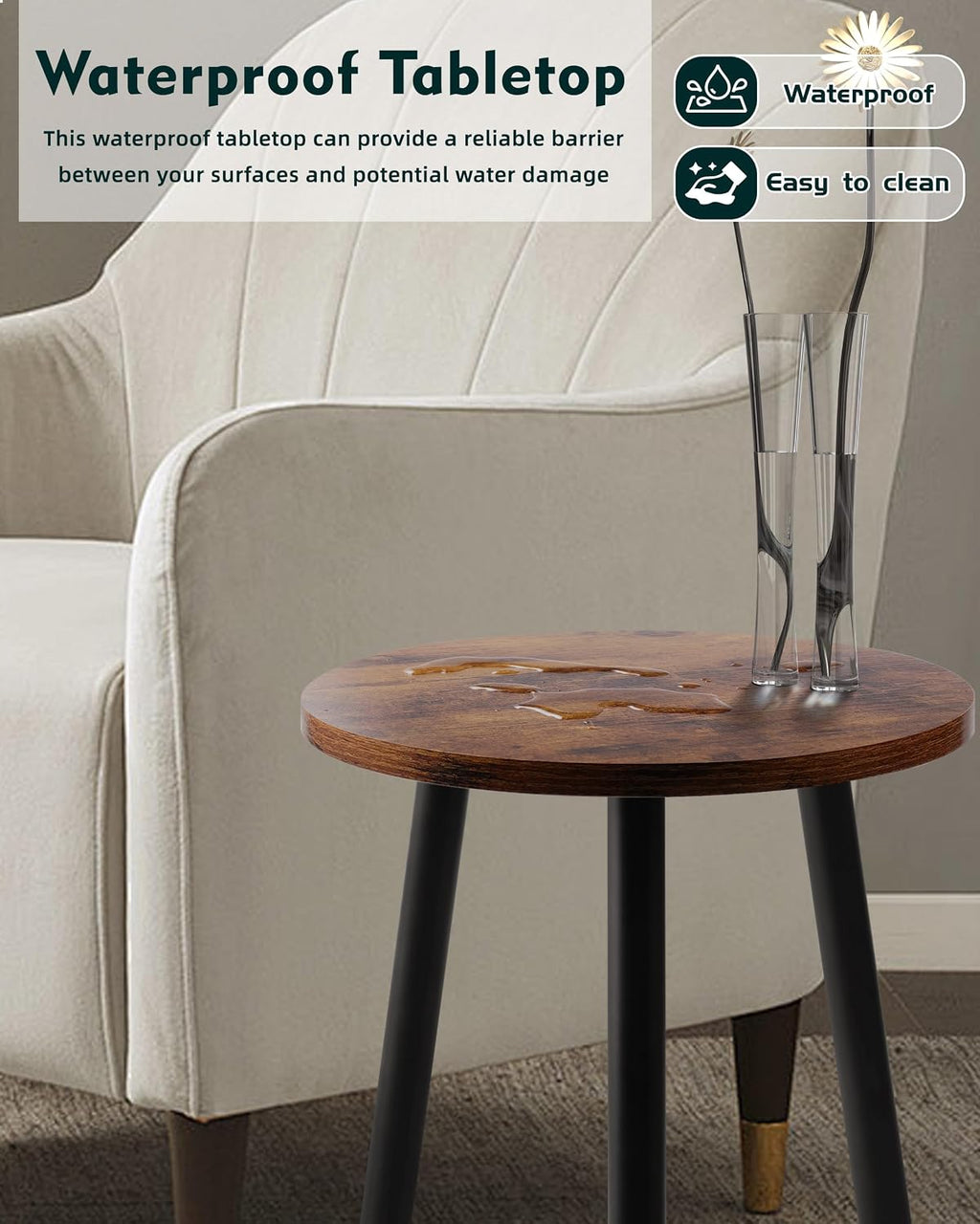 16 Inch Round Wood Walut End Table, Small Stable Side Table for Nightstand Living Room Bedroom Sofa Couch Corner, 2pcs