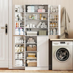 65.5" Kitchen Pantry Cabinet, Freestanding Storage Cabinet with Doors and Adjustable Shelves, 16-Tier Door Shelves with Baffle, Wooden Buffet Cupboard for Dining Room Living Room (White)