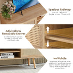 Coffee Table and TV Stand Set of 2, Boho TV Console Coffee Table Set with Sliding Doors, Entertainment Center Set for Living Room (Natural)
