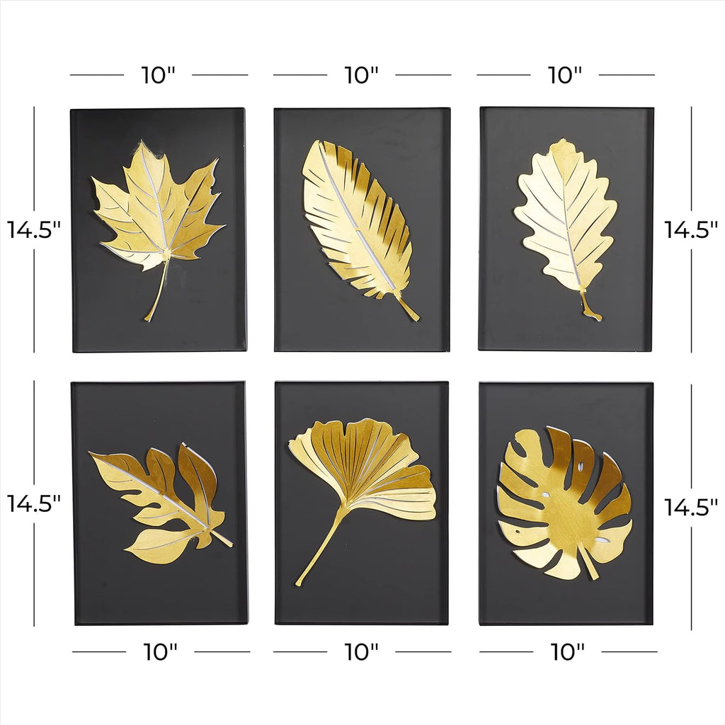 Deco 79 Metal Leaf Wall Decor, Set of 6 10"W, 15"H, Black