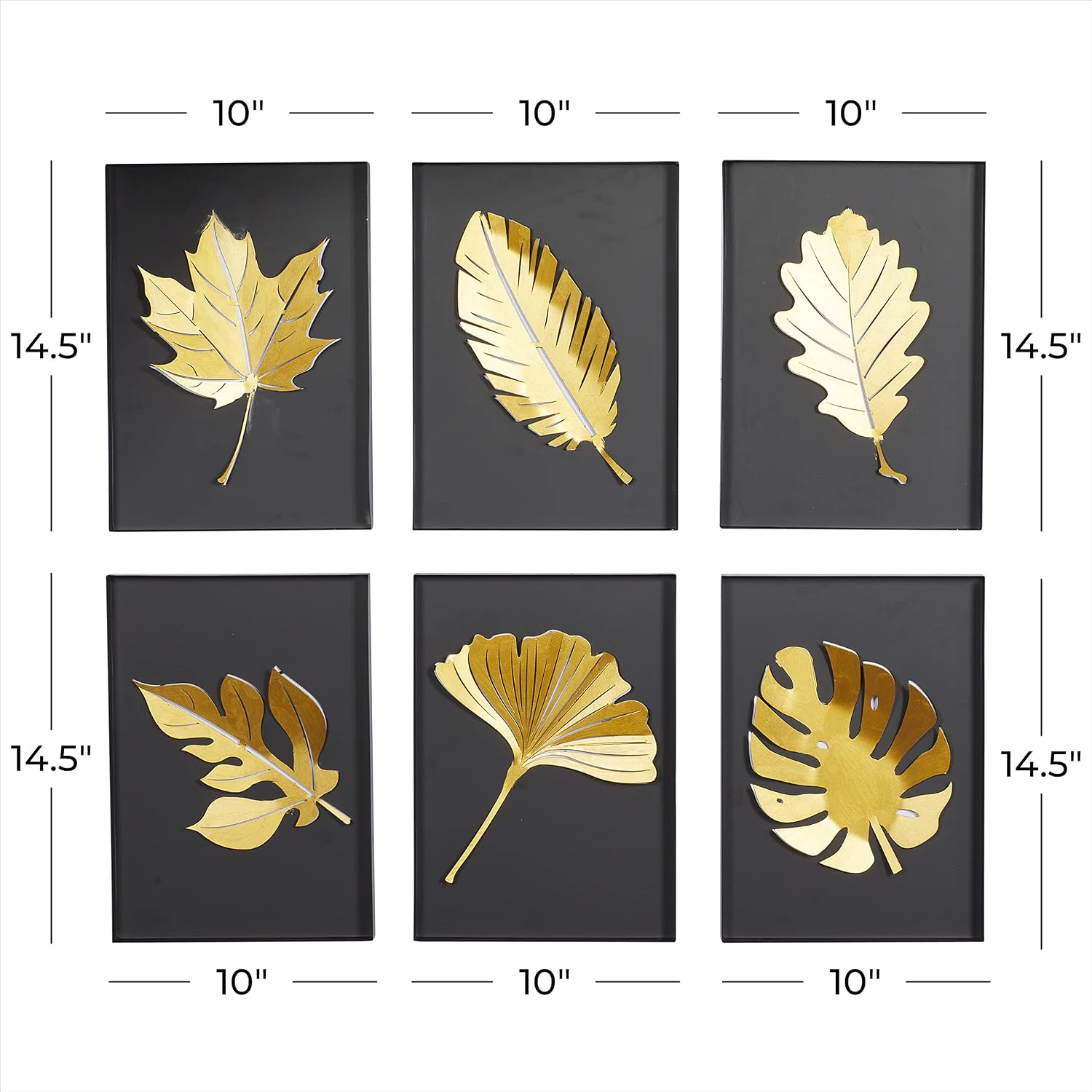 Deco 79 Metal Leaf Wall Decor, Set of 6 10"W, 15"H, Black