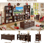 RWYHG Farmhouse TV Stand for 60 Inch TV, Wood Entertainment Center with Adjustable Shelves & Glass Door Storage Cabinet,Television Stands for 65" TVS,TV Console Table for Living Room,Bedroom,Walnut