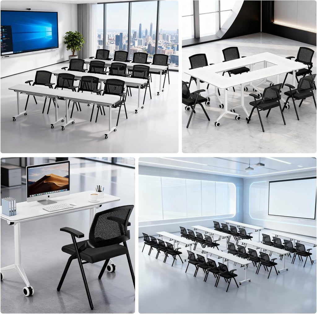 Folding Office Chair with Cushion, Stackable Chair with Breathable Mesh Back for Conference Guest Reception, Seminar Training Classroom