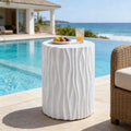 ø15.75'' Faux Stone Round Side Table Circle End Table for Living Room, Modern Unique Wavy Fluted Design, MGO Material for Indoor & Outdoor, No Assembly, White