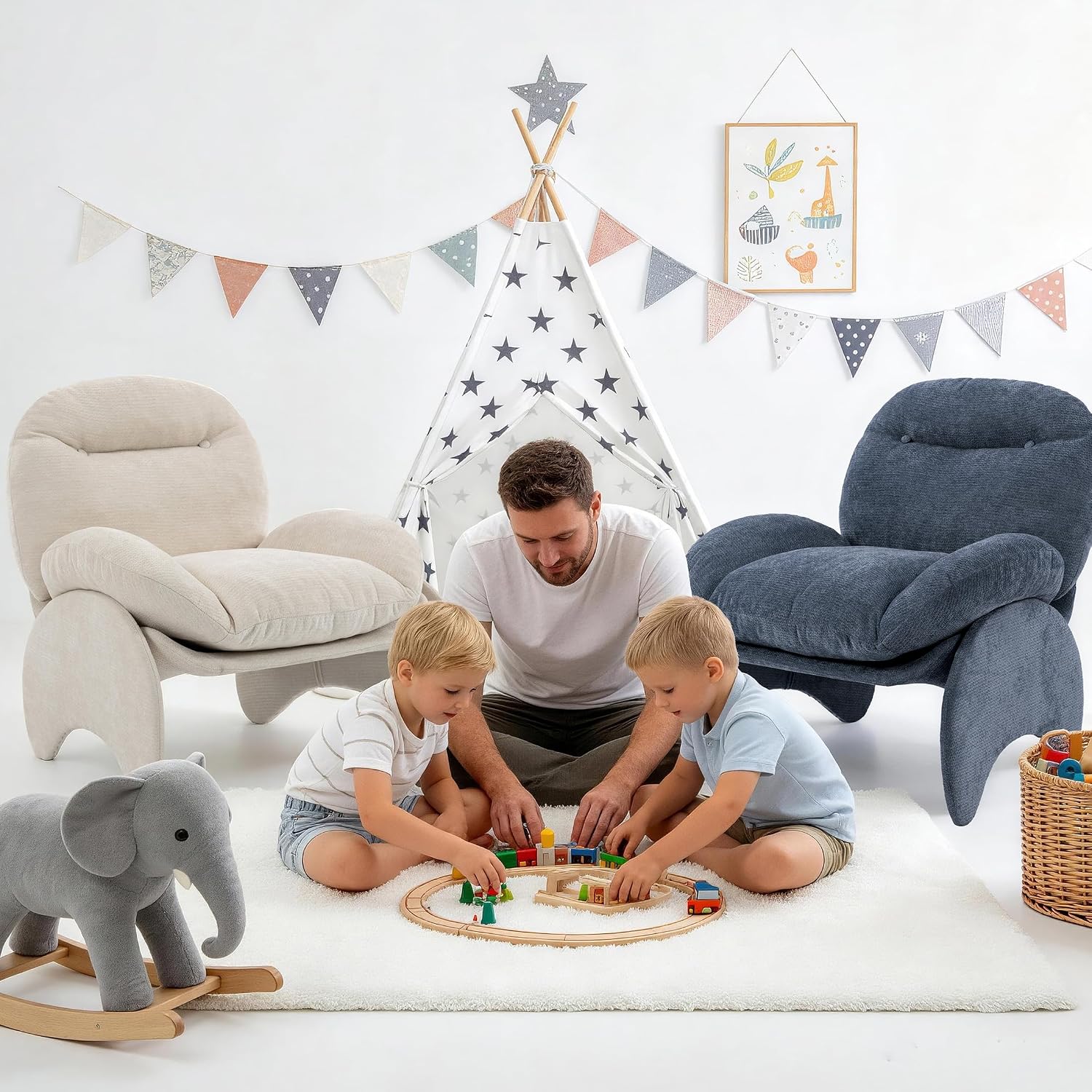 Funny Crab Design Novelty Accent Chair for Adults Teens, Soft Chenille Fabric Unique Animal Themed Kids Sofa, Cute Lounger for Bedroom, Living Room, Dorm, Apartment (Beige)