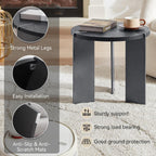Round Side Table, Walnut End Table with Metal Legs, Small Bedside Table for Small Spaces, Wood Grain Top Accent Table with Non-Slip Feet Pads for Living Room, Bedroom(Black, 19.68" D)