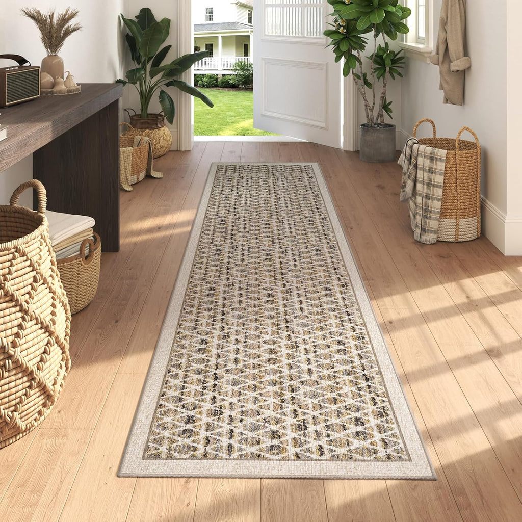 Washable Runner Rug 2x6 for Hallway, Non Slip Kitchen Runner Rug, Soft Low Pile Indoor Carpet Runner for Entryway, Laundry Room, Bedroom Decor (2'x6', Beige)