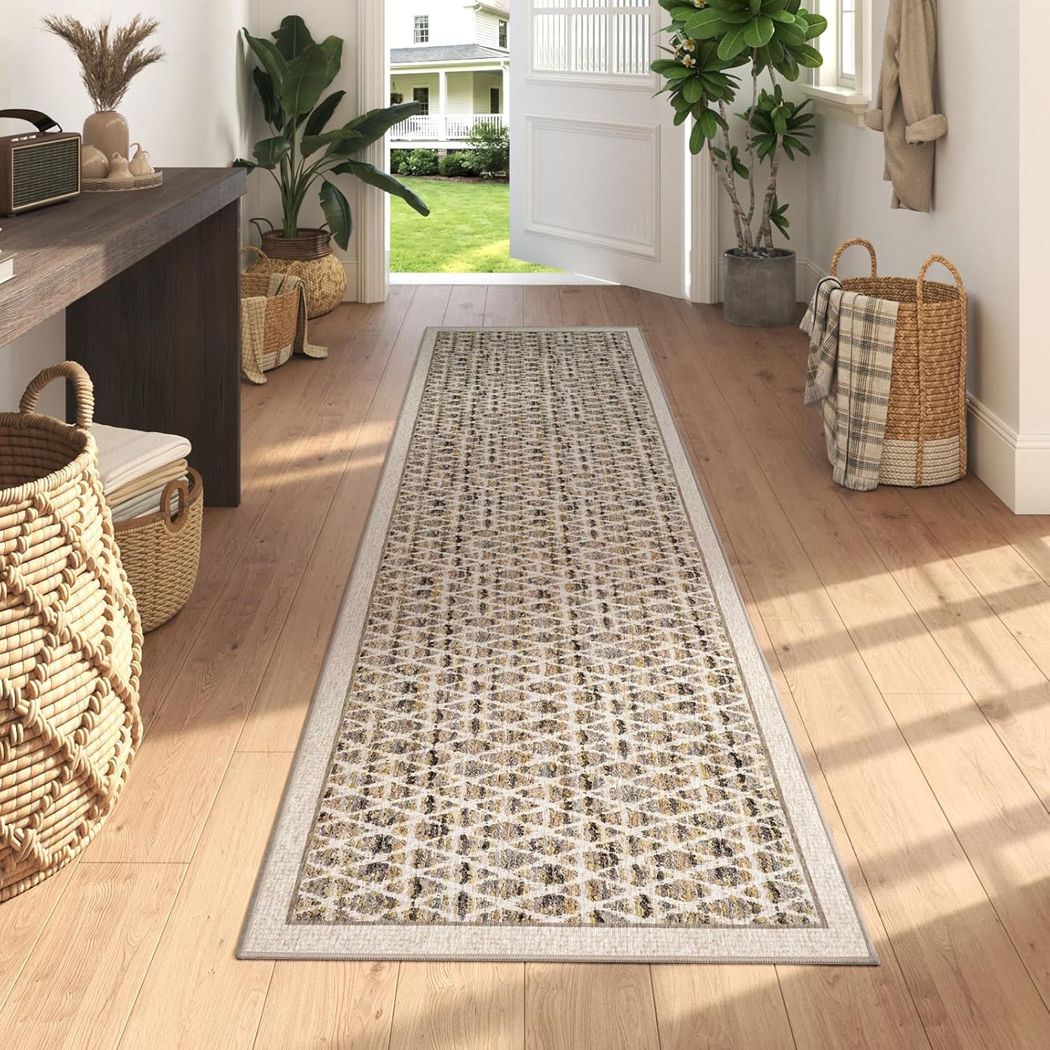 Washable Runner Rug 2x6 for Hallway, Non Slip Kitchen Runner Rug, Soft Low Pile Indoor Carpet Runner for Entryway, Laundry Room, Bedroom Decor (2'x6', Beige)