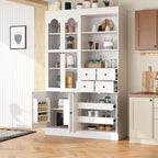 47.2x15.7x75 Inches Tall Kitchen Pantry Cabinet, Freestanding Sideboard Buffet Cabinet with Hutch, 4 Drawers, Door Shelves, and Pull-out Trays, Pantry Cupboard for Dining room, Living Room, White