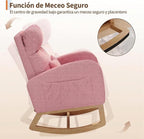 Garvee Rocking Chair, Teddy Fleece Glider Chair with Side Pockets, Nursery Chair with Pillow, Rocking Accent Armchair for Living Room Bedroom Nursing Room, Pink