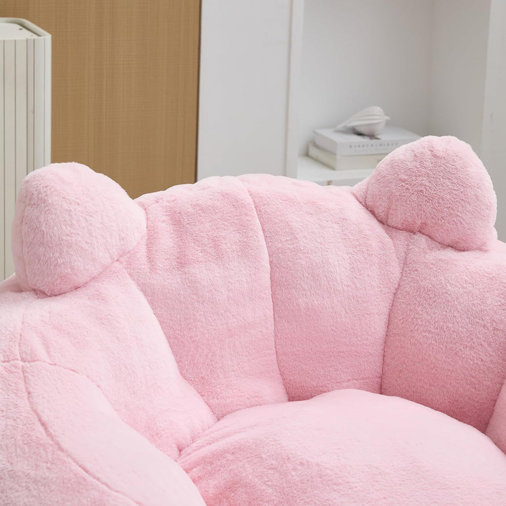 YISHENG Faux Fur Bean Bag Chairs, Cat Design，Large Bean Bag Couch for Adults,Stuffed Single Sofa Chair Comfy Giant Bean Bag Chair with Spacious Design for Playing or Bedroom,Reading Pink