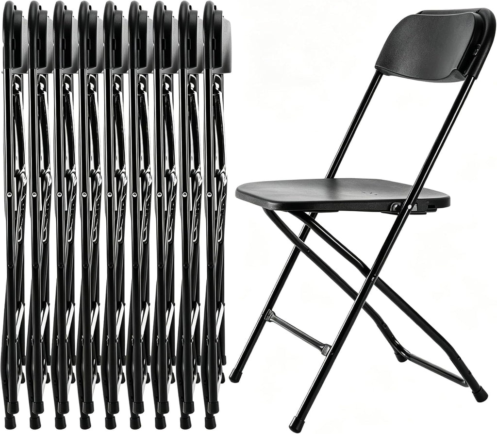 Simple Deluxe 10 Pack Plastic Folding Chairs, Heavy Duty Metal Frame 330lbs Support, Stackable Portable Seat for Indoor Outdoor Events, Office, Patio, Wedding, Picnic, Black