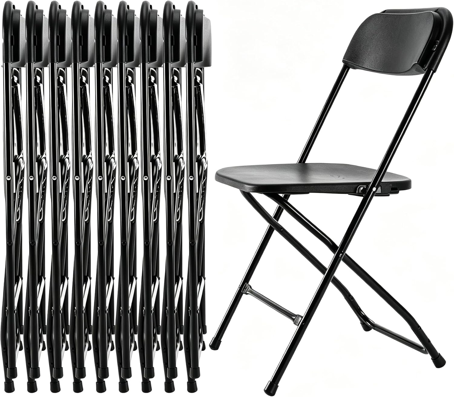 Simple Deluxe 10 Pack Plastic Folding Chairs, Heavy Duty Metal Frame 330lbs Support, Stackable Portable Seat for Indoor Outdoor Events, Office, Patio, Wedding, Picnic, Black