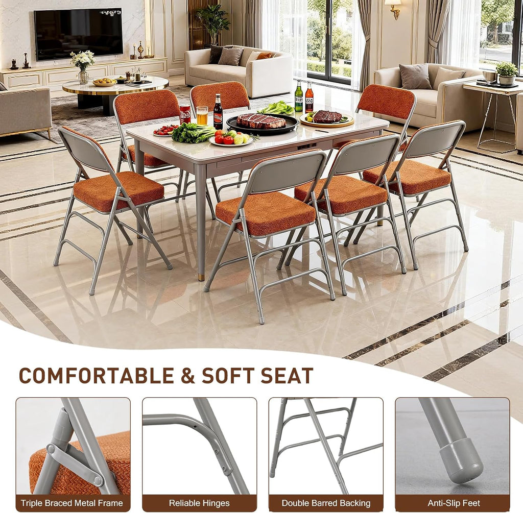 BOOSDEN Thick Padded Folding Chairs, Single Upholstered Foldable Chair, Comfortable Metal Chairs, Folding Chair with Fabric Cushion, Stackable Fold Up Chair for Kitchen Office Wedding Party (Tawny)