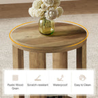 Tribesigns Round Side Table, 2-Tier End Table for Living Room & Bedroom, Small Accent Table with Storage Shelf (2, Brown)