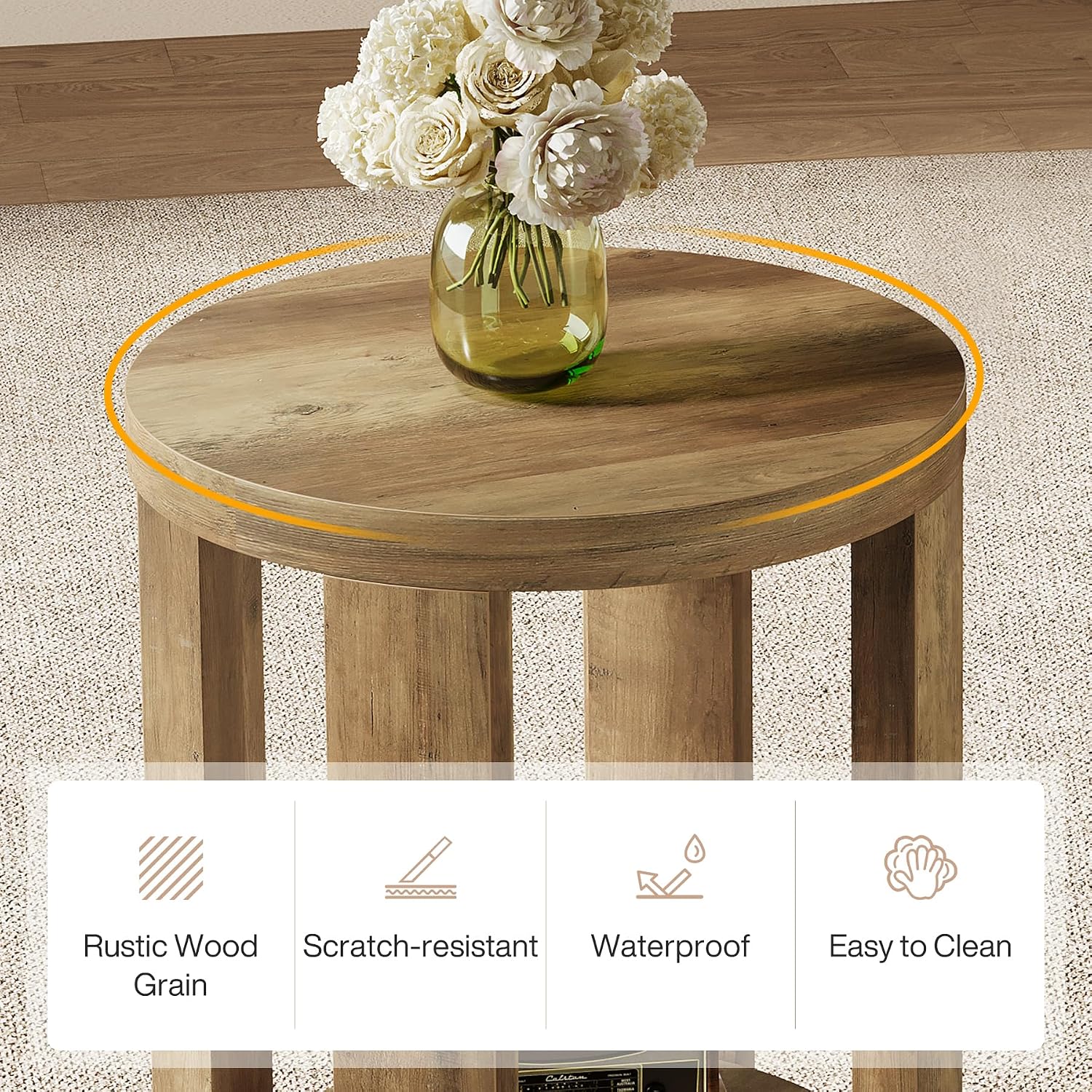 Tribesigns Round Side Table, 2-Tier End Table for Living Room & Bedroom, Small Accent Table with Storage Shelf (2, Brown)