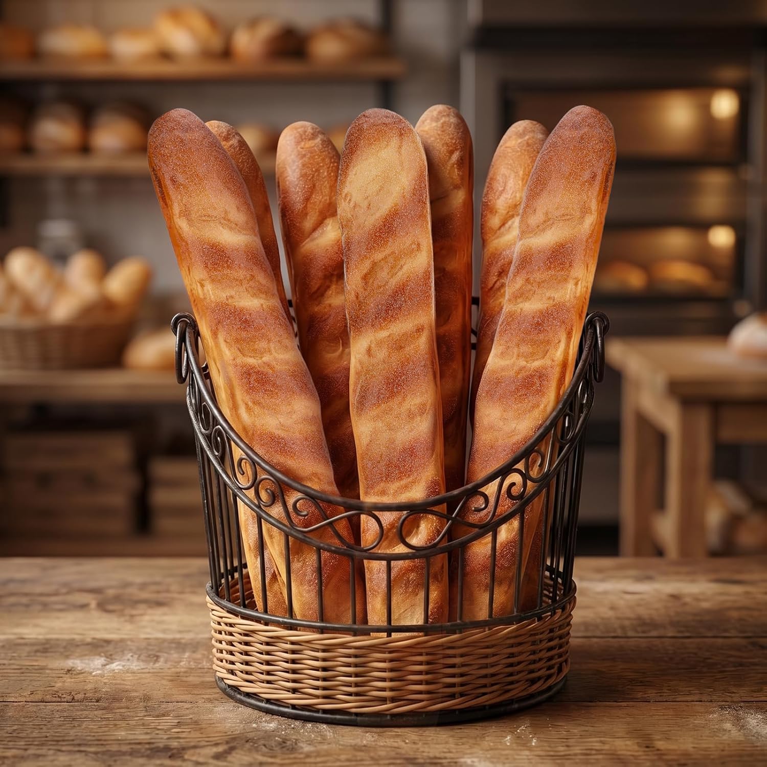 Woration 18 Inch Fake Baguette Decoration Lifelike Artificial Long Bread Model French Bread Ornament Loaves Soft Cake for Thanksgiving Desk Party Decor-2Pcs