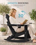 Ciokea Folding Adirondack Rocking Chairs Set of 2 with Retractable Ottoman, 4-in-1 Outdoor Adjustable Adirondack Chair with Cup Holders, HDPE Rocker for Porch, Deck, Patio, Poolside (Black)