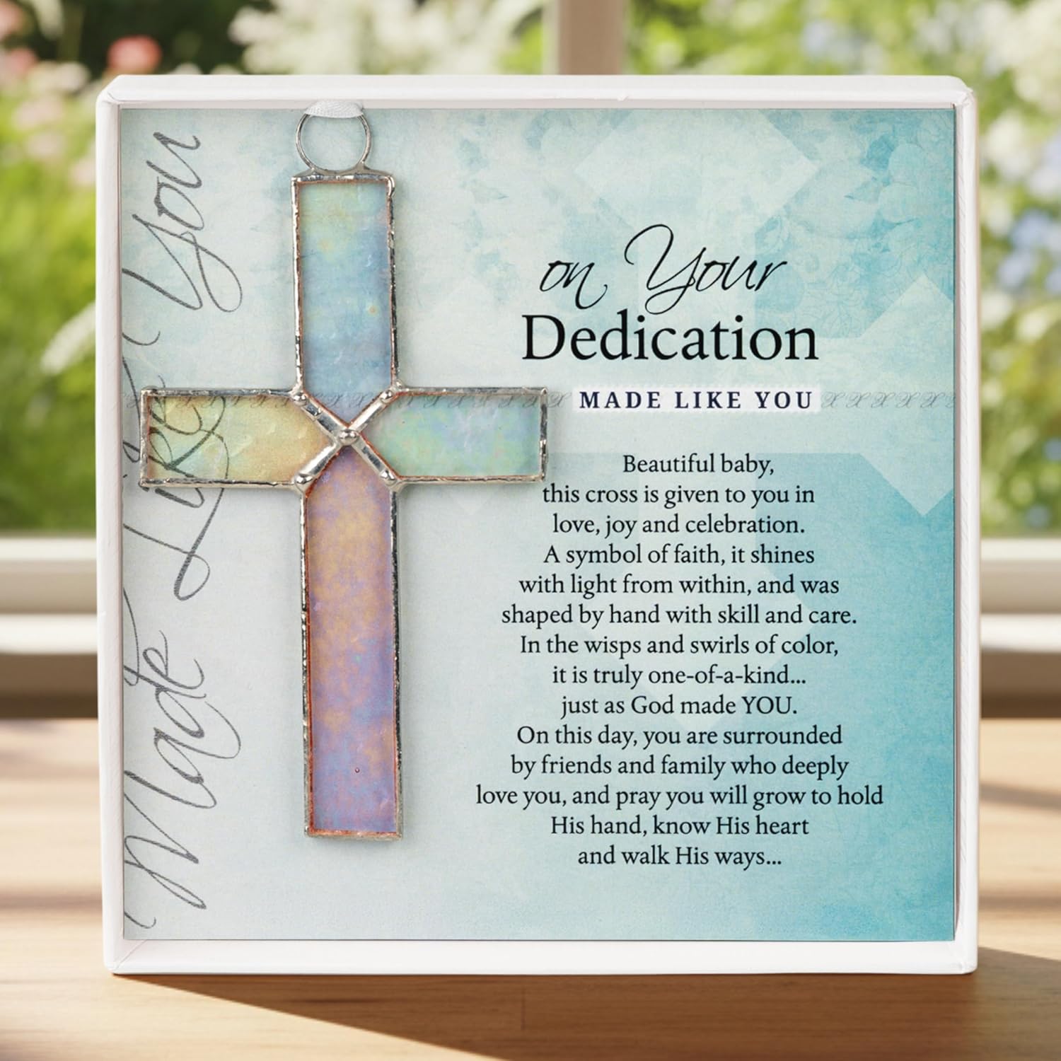 The Grandparent Gift Co. Handmade USA Glass Cross - Perfect Baby Dedication Gift/Keepsake (Stained Glass Clear)