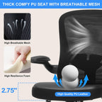 Ergonomic Drafting Chair, Standing Desk Chair with Lumbar Support Tall Office Chair with Flip-Up Arms Footrest Ring, Breathable Mesh High Desk Chair with PU Leather Seat Cushion, Black