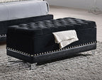 Coaster Home Furnishings - Barzini - Velvet Storage Bench with Button Tufting, Nailhead Trim and Chrome Steel Legs - Bedroom - 44-Inch - Black - 300644