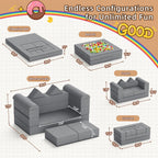 TOLEAD 11PCs Play Couch Sofa for Kids Imaginative Furniture Play Set for Creative Kids,Toddler to Teen Bedroom Furniture,Girls and Boys Playroom Sofa (Grey, 11PCs Play Couch)