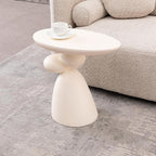 Fortune Stone Coffee Table with Deco, Modern Minimalist Narrow End Table for Couch, Small Round Side Table for Living Room, Fiberglass Decoration Corner Table for Sofa, Black, White (White)