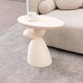 Modern Coffee End Table with Lucky Stone Design, Minimalist Fiberglass Small Side Table, Unique Pedestal Corner Sofa Tables, Home Decor for Living Room Bedroom Office, Milk White