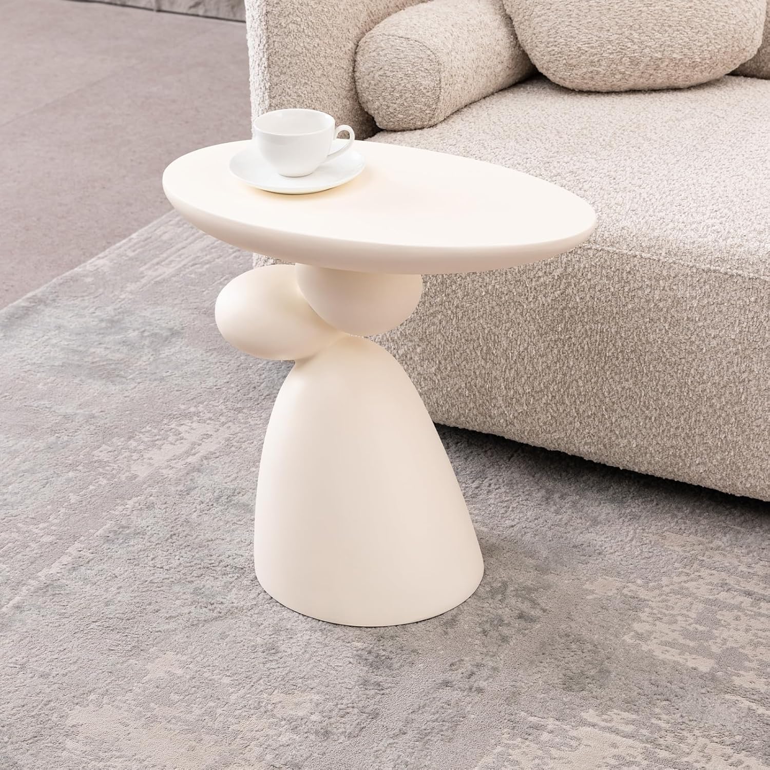 Lucky Stone End Table, Fiberglass Side Table, Modern Minimalist Corner Table, Coffee Table with Decoration, Home Decor for Living Room, Bedroom, Guestroom (Milk White)