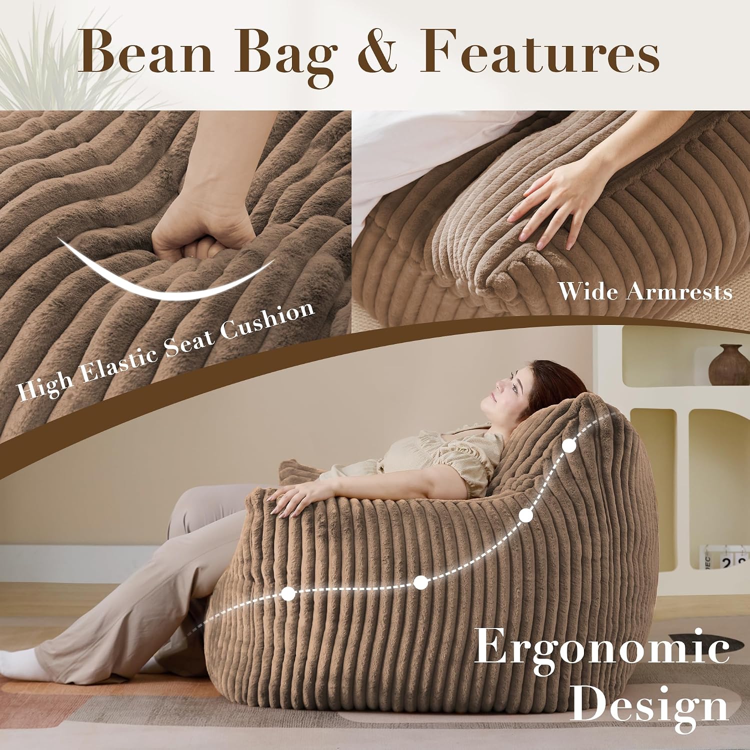 Oversized Bean Bag Chair for Living Room Furniture Bean Bag Chairs for Adults- Small Couch & Lounge Accent Chair for Living Room Chairs or Bedroom