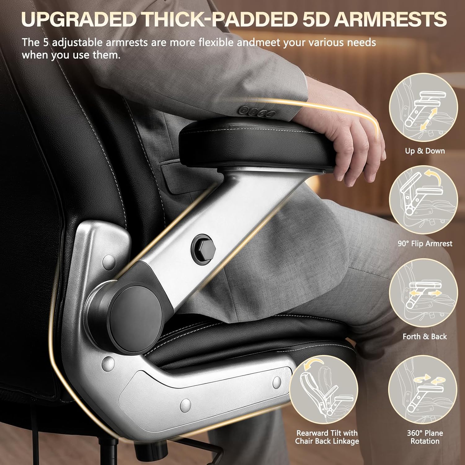 650LBS Big and Tall Office Chair with 5D Flip Arms and Thick Pocket Spring Cushion, Extra Wide Heavy Duty Office Chair & Adjustable Lumbar Support, Large High Back Computer Chair Dual Rubber Wheel