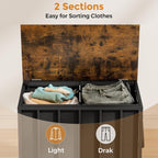 120L Laundry Hamper with Wheels and Lid, Rolling Laundry Basket with Dual Removable Liners, Soft-Close Flip-Top Wooden Lid, Metal Handles, Clothes Organizer for Bedroom and Laundry Room