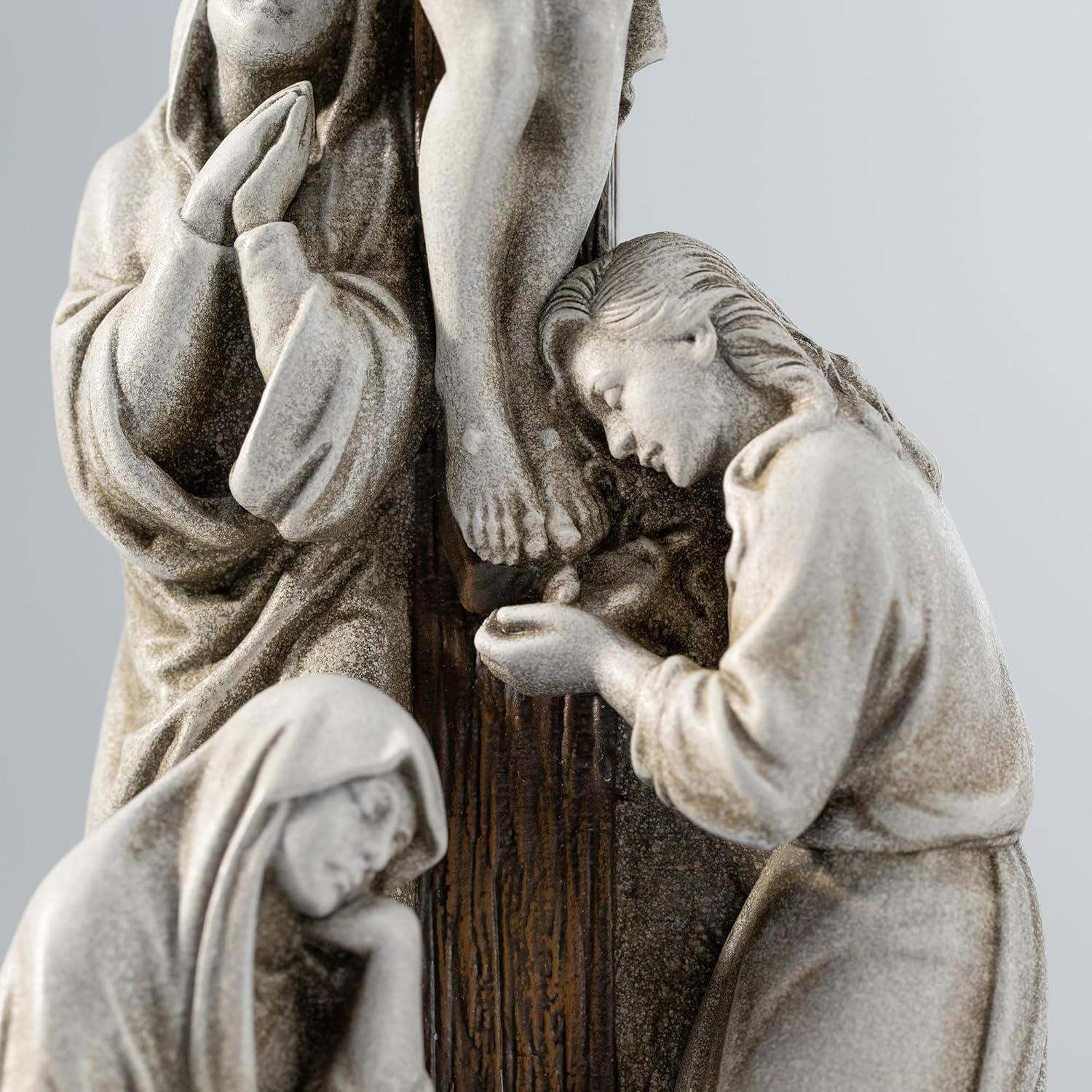 DevotedWalls Standing Crucifix Wall Cross, Catholic 12" H Crucifixion of Jesus Christ Scene Statue with Virgin Mary,Tabletop Cross for Easter(Stone Color)