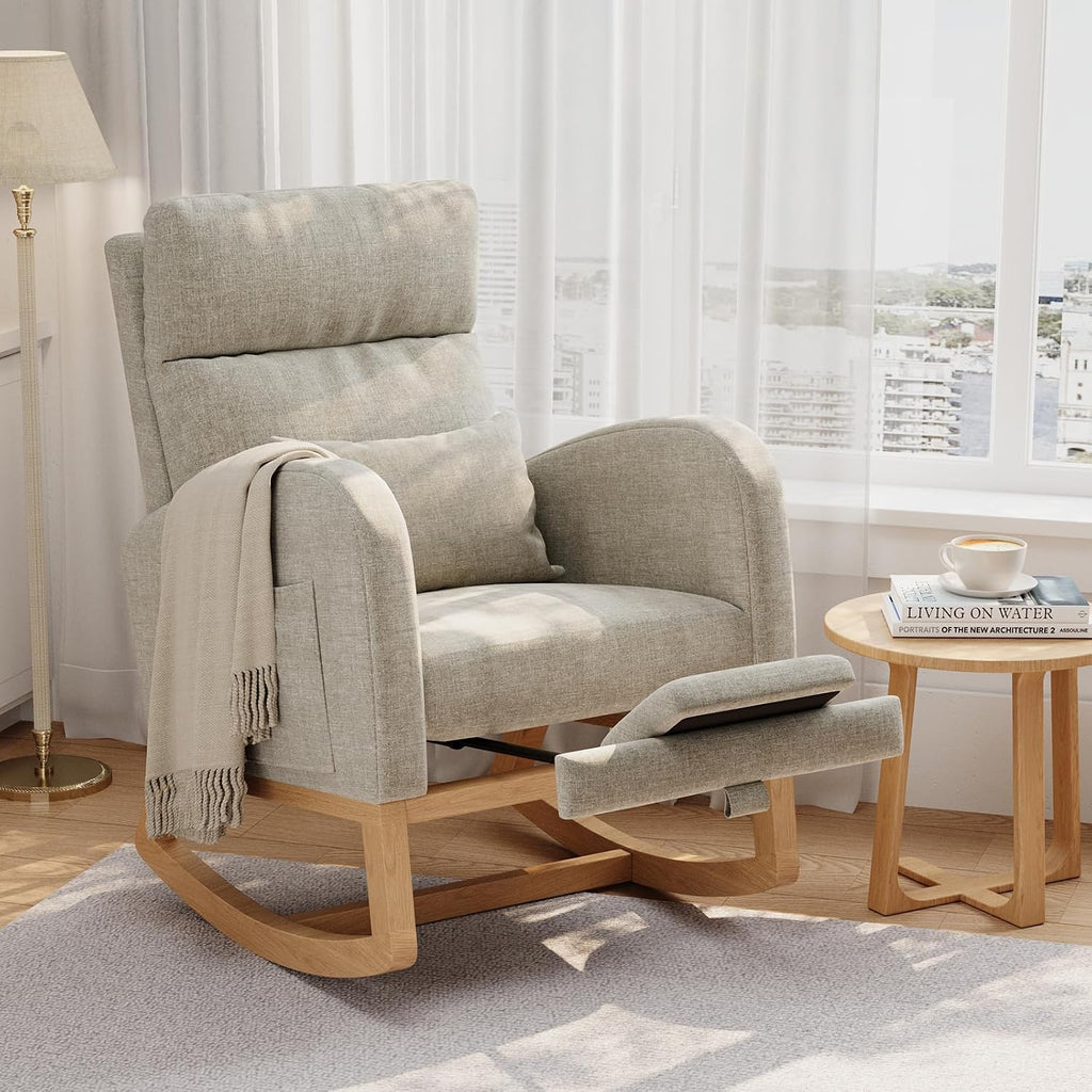 GarveeHome Rocking Chair, Modern Nursery Glider Chair with Side Pockets and Pillow, Rocker Chair for Living Room Bedroom Nursing Room, Grey