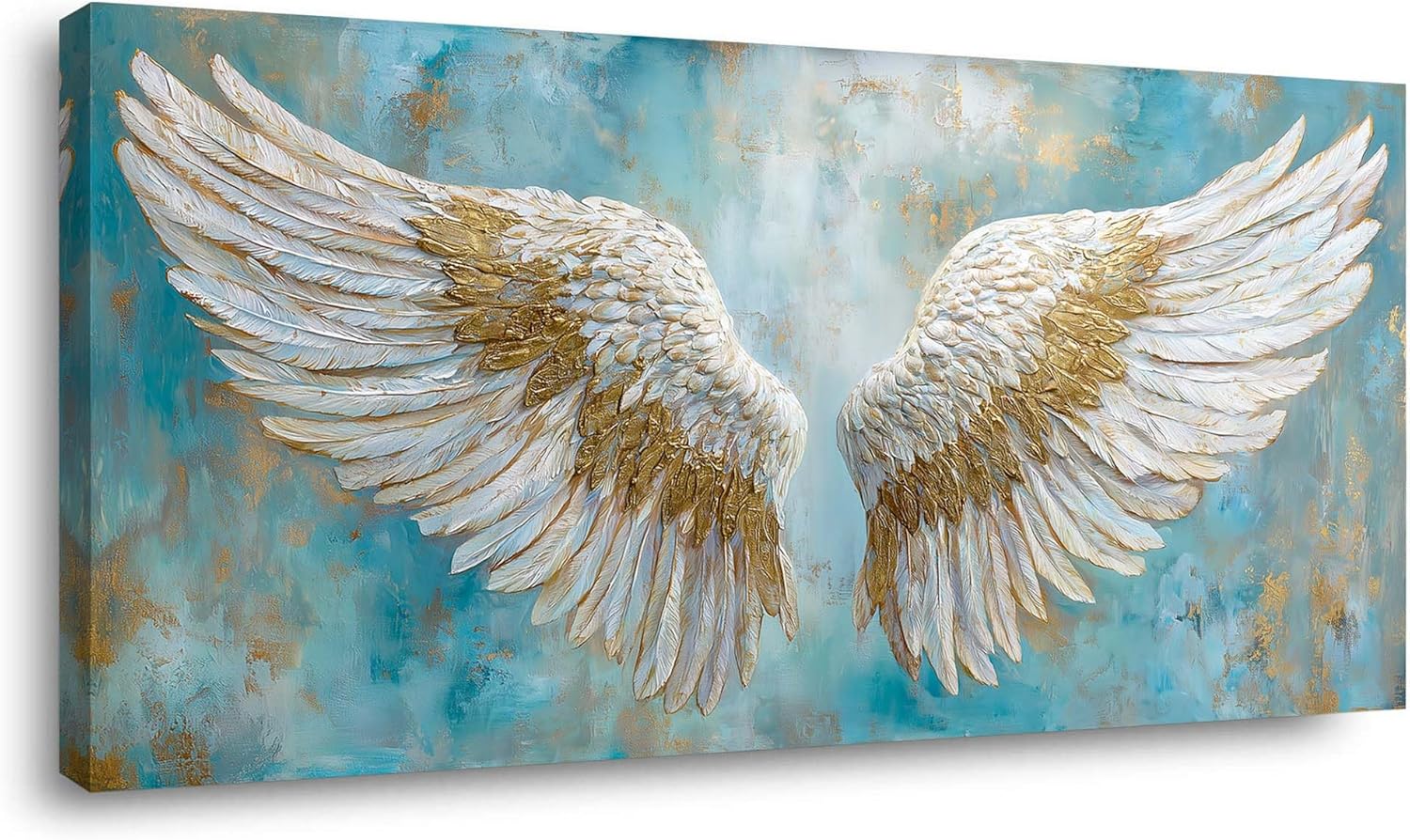 TEKMENT White Angel Wings Wall Art for Bedroom Oil Painting Canvas Prints Beautiful Blue Anime Art Deco Elegant Artwork Office Family Decor