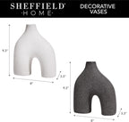 Modern Round U-Shaped Vase Set of 2-8"x3.35"x9.3" Stoneware Sand Graze Hollow Flower Vases for Home Decor - Cute Vases for Centerpieces, Living Room, Office & Entryway Display (Black & White)