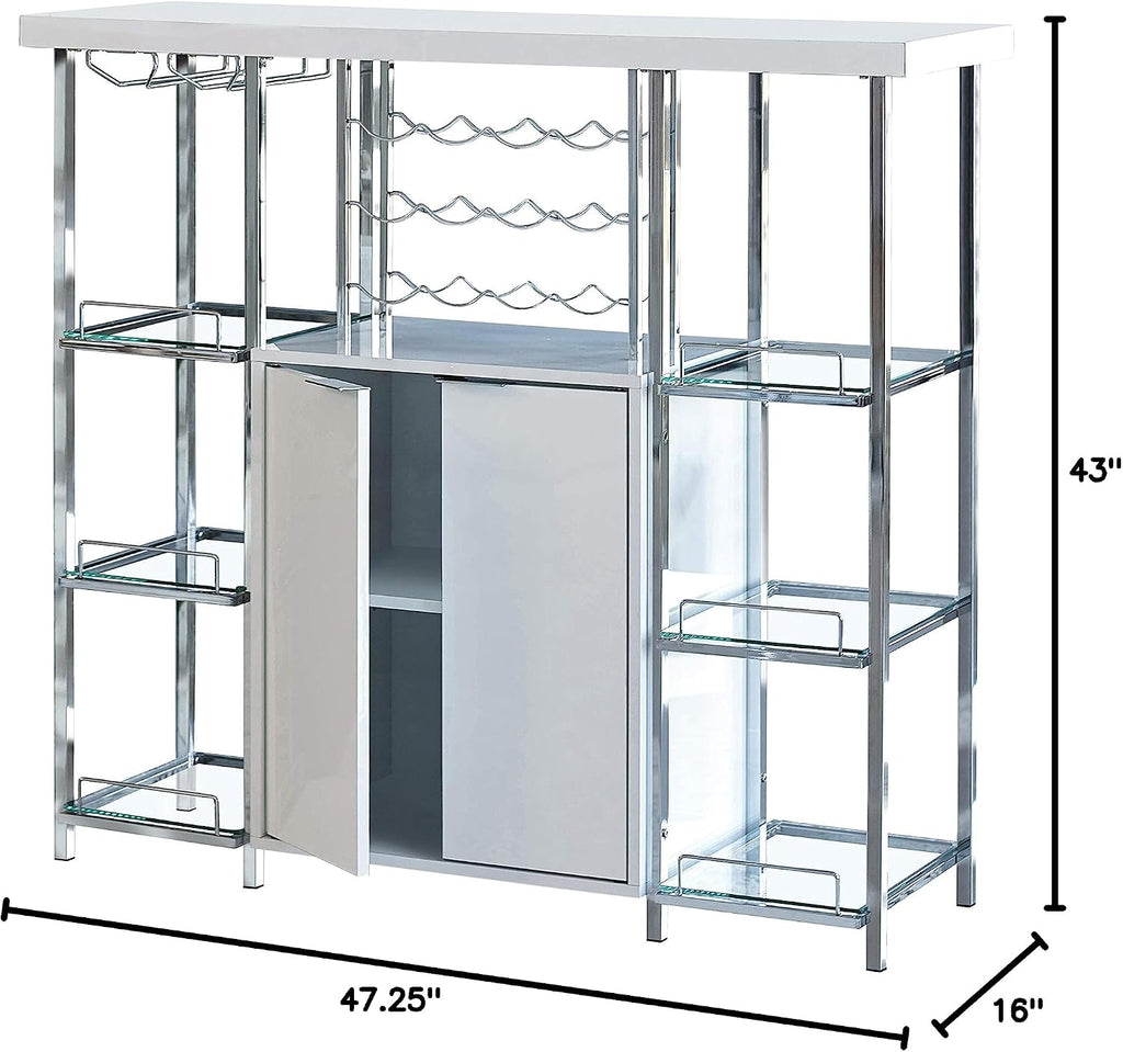 Coaster Home Furnishings - Gallimore - Wood & Metal - 2-Door Bar Cabinet with Bottle Rack, Stemware Rack and Built-in Power Outlet - Dining Room & Home Bar - White - 182757