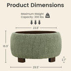 VKNOW 30" Round Storage Ottoman, Ottoman Coffee Table with Removable Wood Top and Solid Wood Legs for Living Room, Bedroom, Apartments(Green)