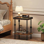 Farmhouse Rectangular Side Table with Storage Shelf,2 Tier End Table with Raised Edge Tray Top, Accent Sofa Table for Small Space, Living Room, Bedroom,Rustic Brown