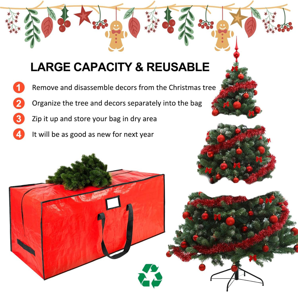 7.5 ft Christmas Tree Storage Bag, Fits Large Artificial Holiday Xmas Tree, Waterproof Material with Durable Reinforced Handles & Dual Zippers, Protects From Dust, Insects and Moisture, Red
