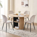 47" Round Dining Table Set for 4 Modern Storage Kitchen Table with 4 Boucle Upholstered Chairs for Dining Living Room Home Small Space(Natural Table with Beige Chairs)