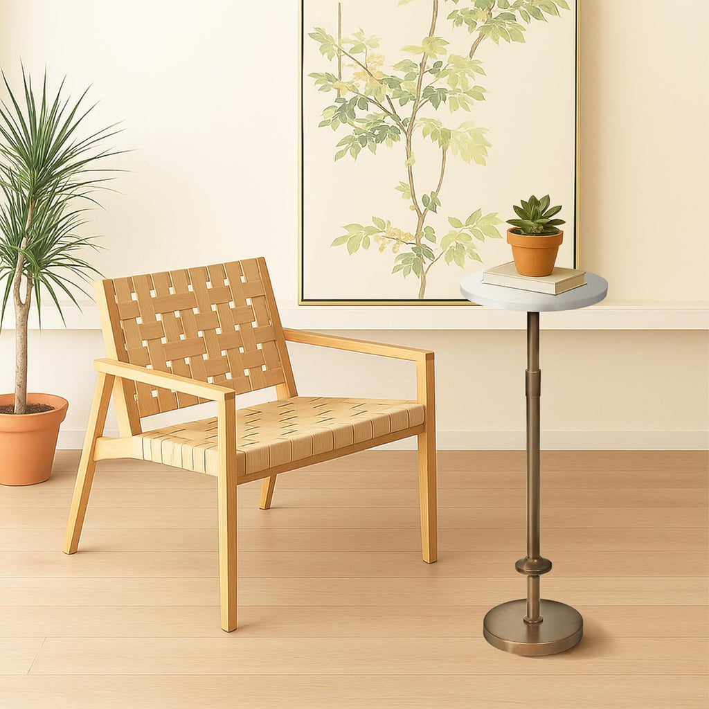 Martini Table Height Adjustable, Drink Tables for Small Spaces, Round Side Table, Tiny Side Tables for Living Room, Bedroom, Cocktail (White)
