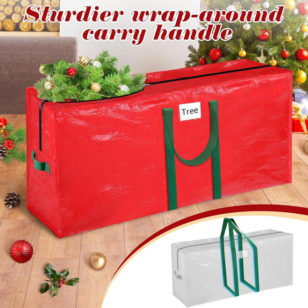 BlessedSeason Christmas Tree Storage Bag 9 Ft With 2 Large Tinsel Garland Bags, Waterproof Material, Reinforced Handles & Dual Zipper (Red)