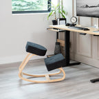 VIVO Wooden Rocking Kneeling Chair, Ergonomic Home Office Stool Posture Seat, Thick Black Cushions, Light Wood Frame, CHAIR-K04R